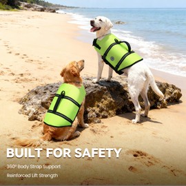 VIVAGLORY Rip Stop Dog Life Vest, Swimming Vest with Handle, Buoyancy for Doggy Puppy, Dog Life Jacket for Swimming & Boating, M, Bright Yellow