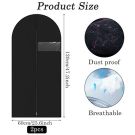 2 Pcs Long Garment Bag, Dress Bag, Garment Bags, Suit Cover with Zip for Hanging Clothes, Dust-Proof Garment Bags with Clear Pockets, Breathable Dress Bags for Suits Coats (120x60cm)