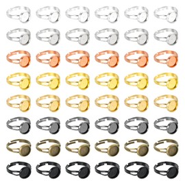 sourcing map 80Pcs Metal Ring Base Blank, 8mm Adjustable Pad Cabochon Ring Blank Base Flat Bezel Tray for Jewelry Making Finding DIY(Gold/Silver/Rose Gold/Black/Brone/Grey/Silver/Gold)