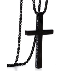 AWARDSEN Cross Necklace for Men, Cross Necklace Chain Mens Jewellery Stainless Steel Chain Men with Mens Jewellery with Philippians 4:13 Black Crucifix Pendant for Christmas/Easter/Birthday 20"