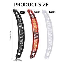 3 Stück Bananenspange Haare, Banana Clip Vintage, Groß Banana Hair Clip, Bananen Haarspangen Damen Dünnes Frisur, Pferdeschwanz-Halter, Bananen Clip Haar Accessoire für Frauen (Schwarz, Braun, Weiß)