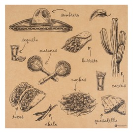 RW Base 12 Inch Deli Papers, 200 Mexican Tradition Sandwich Wrapping Papers - No Added PFAS, Greaseproof, Kraft Paper Food Basket Liners, Microwavable, For Restaurants Or Cafes - Restaurantware