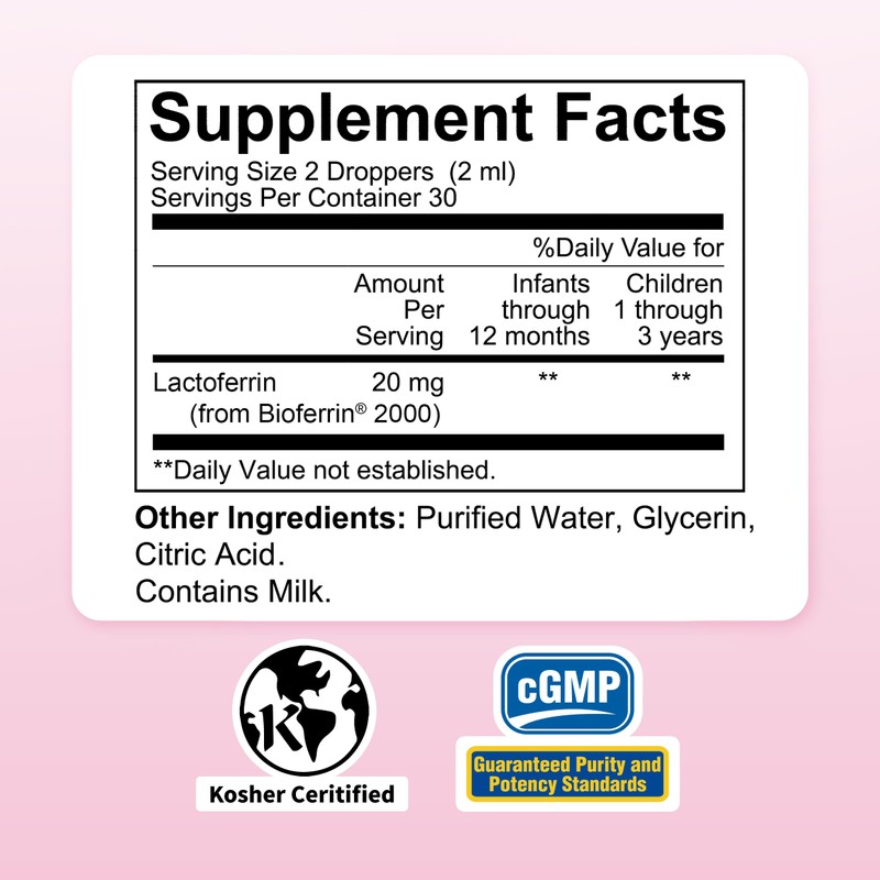 Nature's Nutra Lactoferrin, Premium Liquid Lactoferrin for Baby, Infant, Kids