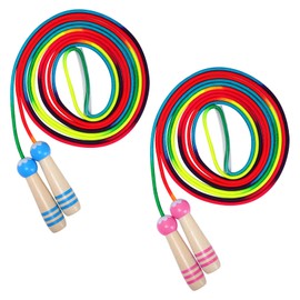2 Pack Long Skipping Rope for Kids, Adjustable 16 FT Rainbow Jump Rope Set with Wooden Handle for Outdoor Games, School Sports, Group Play & Fitness Activities (2Pcs-MG-Pink-Blue)