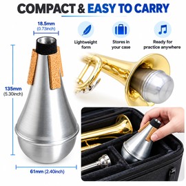 Aluminum Trumpet Straight Mute for Music Practice – Portable Silver Mute for Jazz Performance, Lessons & Everyday Playing