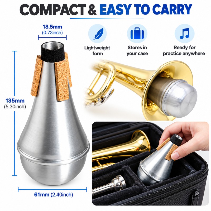 Aluminum Trumpet Straight Mute for Music Practice – Portable Silver