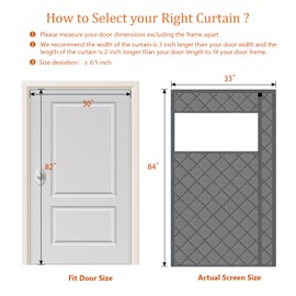 Wohomzy Thermal Door Curtain Fits Doors Size 30"x82"，Curtain Size 33"x84", Magnetic Insulated Curtain Side Open, Visible Panels,Keep Warm in Winter Cool in Summer,Diamond Pattern,Gray