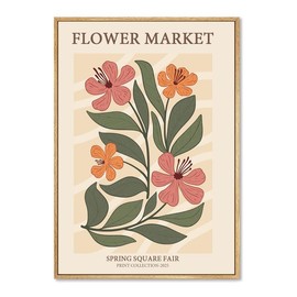 NARIA ART Framed Flower Market Canvas Wall Art,Danish Pastel art,Botanical Prints for Living Room Bedroom Decoration - 12"x16" Natural Framed