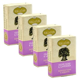 Kalliston, Olive Soap with Lavender Extract, All Natural for all skin types, Made in Ancient Crete, Greece, Pack of 4