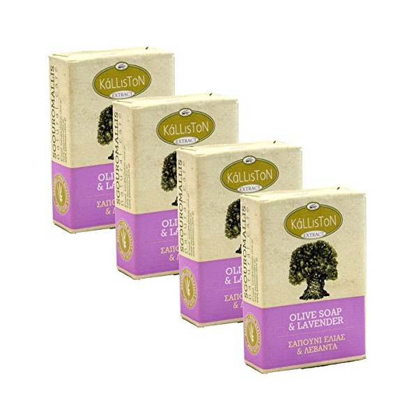 Kalliston, Olive Soap with Lavender Extract, All Natural for all skin types, Made in Ancient Crete, Greece, Pack of 4