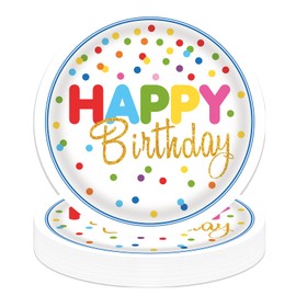 HiEnjoin 50PCS Colorful Dots Birthday Plates, Rainbow Polka Dot Dessert Plates Disposable Tableware Party Supplies for Birthday Parties Decoration