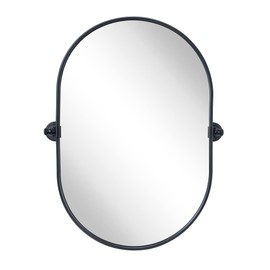 TEHOME Oval Black Pivot Bathroom Mirror Pill Shaped Tilting Bathroom Vanity Mirror Metal Framed Adjustable Mirror 20x30''