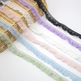 5 Yard Vintage Elasticity Lace Ribbon, Pleated Lace, Ruffled Chiffon Ribbon, Decorative Ribbon, Lace Fabric, Lace Trim for Sewing Crafts Wedding Party Decoration 2 cm, Pink