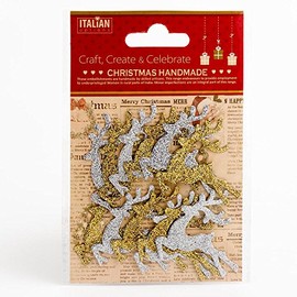 Silver Gold Glitter Reindeers Christmas Craft Festive Card Making Decoration (Pack of 12)
