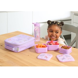 Unicorn Lunch Bag, 3 Pack Nested Boxes Tiny to Tots Kids Set, Back to School, Lunch Bag with Multi Compartments, Snack Storage Unisex Children (Purple Nested Boxes + Lunch Bag)