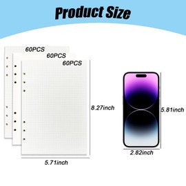 EULAPGOE A5 Refill Paper, A5 Refillable Lined Paper 6 Hole Loose Leaf Paper 180 Sheets for 6 Ring Binder Journal Notebook Diary DIY Projects