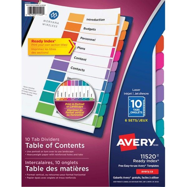 Avery Ready Index Table of Content Dividers for Laser and