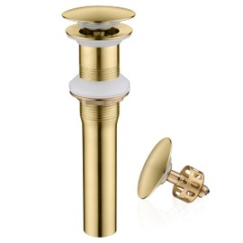 Pop up Sink Drain Stopper Without Overflow Brushed Gold for Bathroom Vessel Vanity Sink Art Basin，Big Cap Sink Drain Without Overflow, Metal Pop-up Drain Strainer with Detachable Basket Stopper
