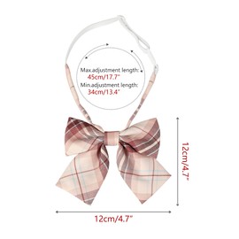 [Elerevyo] Plaid Uniform Pre-tied Knot Cute Colorful Bow Tie for Women, red pink