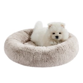 Best Friends by Sheri SnuggleSoft Faux Rabbit Fur Memory Foam Calming Donut Bed for Small Dogs and Cats, Brown, 18" x 18"