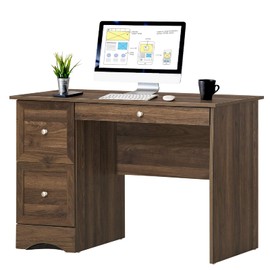 Tangkula Computer Desk with 3 Drawers, Wooden Home Office Desk PC Laptop Notebook Desk, Compact Study Desk Writing Desk, Computer Workstation Ideal for Home & Office