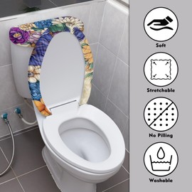 Rerteryuro Toilet Lid Cover and Toilet Tank Cover Set Boho Flower Stretch Seat Covers for Bathroom Decor Accessories Super Soft 2 Pieces Covers