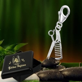 Goldene Hufeisen Scissors with Comb Lobster Claw Clasp Charm Pendant for Charm Bracelet 925 Sterling Silver with Zirconia, Sterling Silver Cubic Zirconia, Created Cubic Zirconia