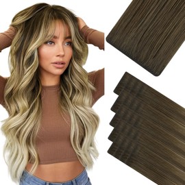 HOTBANANA Invisi Edge Tape in Hair Extensions Human Hair, 16inch 50g 20pcs Ombre Walnut Brown to Ash Brown and Bleach Invisible Tape in Extensions Straight Seamless Real Remy Hair Injected