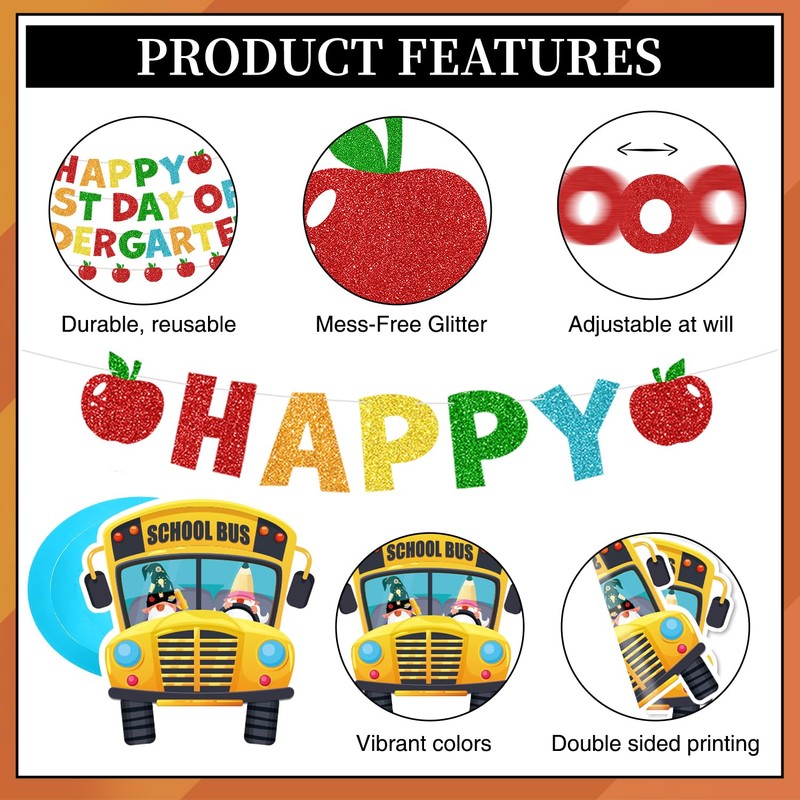 First Day of Kindergarten Decorations Banner with Hanging Swirls