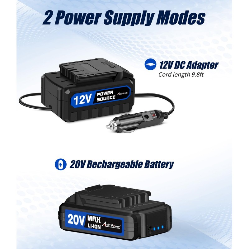 Avid Power Cordless Tire Inflator Portable Air Compressor, 20V Rechargeable
