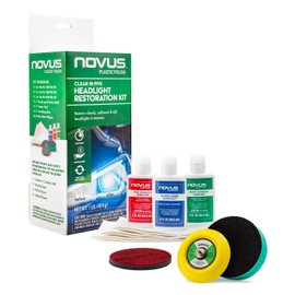 NOVUS Clear in Five Headlight Restoration Kit, 2 Ounce 1, #2, and #3 Bottles, Buffing Pad, Backing Pad Drill Attachment, 1,000 Grit Sanding Disk, 3 Polish Mates (NOVUS Headlight Restoration Kit)