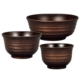 Yamanaka Lacquer Natural Range M16330 Sentan Keyaki Heather Soup Bowl & Rice Bowl Set, Dark Brown
