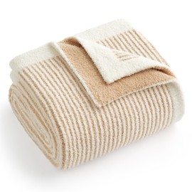 Snuggle Sac Ultra Soft Throw Blanket for Couch, Fuzzy Microfiber Knit Stripe Ribbed Blankets for Couch, Sofa, Travel, Cream Beige, 50x60 inches