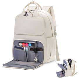 Lubardy Mochila para Laptop Mujer de 15.6 Pulgadas,Mochilas para mujer,Mochila laptop,Mochila mujer,Gran capacidad,Mochilas de viaje antirrobo,Ligero,impermeable y resistente,trabajo,Beige
