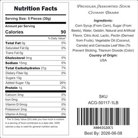 Fruidles Assorted Sour Gummy Bears Great for Parties, Events, Birthday, and Snacking (1 Pound)