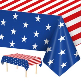 2 Pack 4th of July Tablecloth - Patriotic American Flag Table Cloth, Plastic Disposable Rectangle USA Star Stripe Table Cover for Memorial day, Fourth of July Independence Day Decorations, 54" x 108"