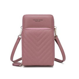 myfriday Small Crossbody Cell Phone Bag for Women, Mini Over Shoulder Handbag Purse with Credit Card Slots, C-pink