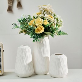 Pheyihe White Ceramic Vase Set of 3,Decorations Ceramic White Vase, Small Vase for Home Living Room Dining Table Farmhouse Office Decor