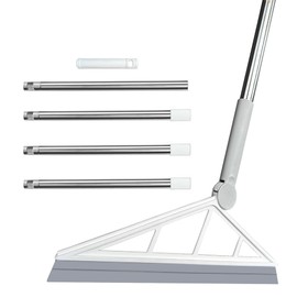 Drcoevo Multifunction Magic Silicone Broom Sweeper, Rubber Household Squeegee Push Broom with 61" Long Handle for Cleaning Indoor Smooth Floor Bathroom Kitchen Glass Shower Water Pet Hair, Grey