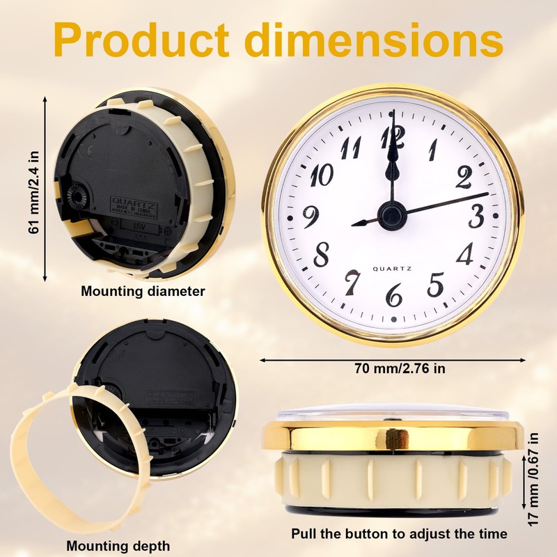 BTFO Round Quartz Clock Insert, 2.8 Inch Mini Quartz Movement