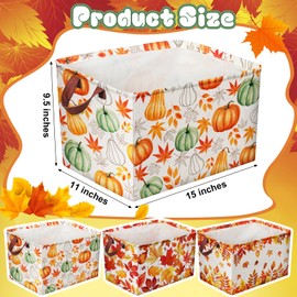 Geelin 3 Pcs Large Fall Baskets 15 x 11 x 9.5 Inch Empty Autumn Storage Bin with Handles Collapsible Pumpkin Maple Leaf Harvest Waterproof Extra Big Foldable Gift Basket for Cloth Toy Gift (Warm)