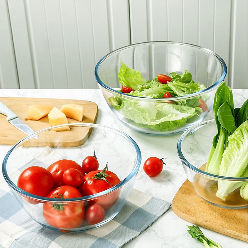 Homwin Glass Mixing Bowl Set for Baking 3-Piece Salad Bowl