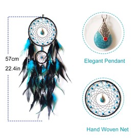 Donko Dream Catcher Black and Blue Feather Dream Catcher for Bedroom Dream Catcher with Pendant, Large Dream Catcher for Wall Hanging Decor Craft Gifts