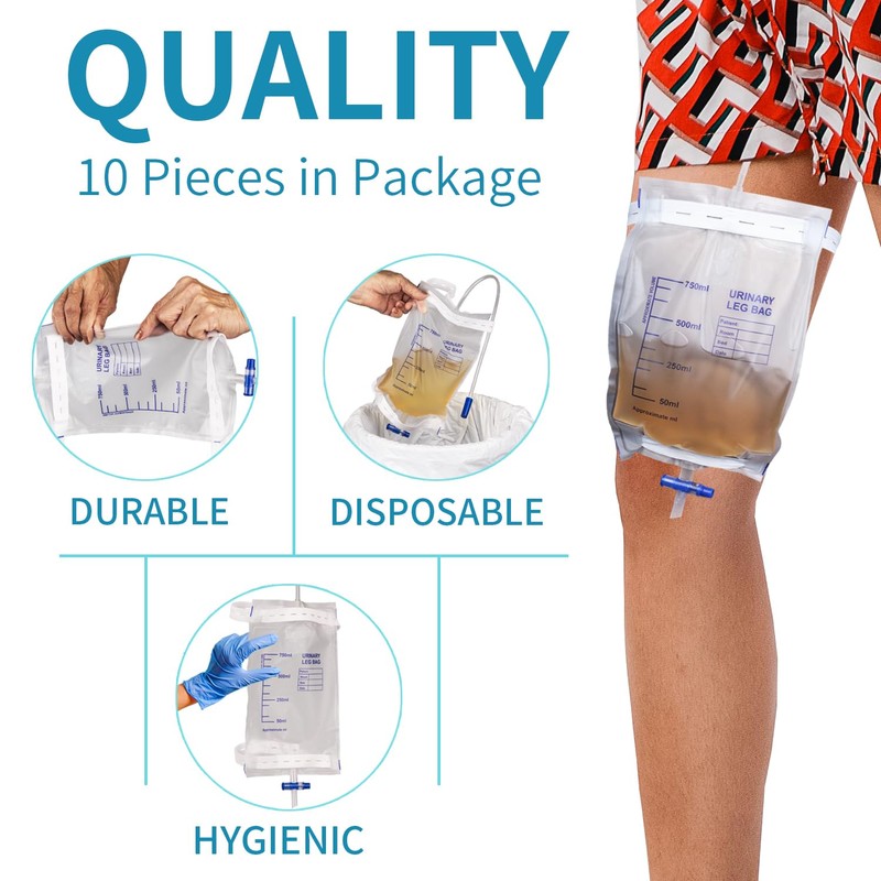 10 Pack Leg Urinary Drainage Bags with Cloth Straps, Anti-Reflux