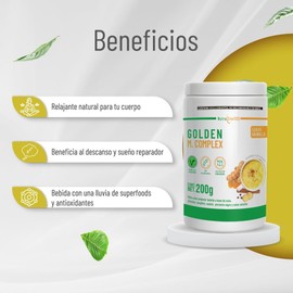 Nutrasien100 | Golden M. Complex - Golden Milk Vegano Sin Azúcar | Sabor Vainilla con Base de Coco | 200g para 25 Porciones | Ideal para Relajación y Bienestar Nocturno
