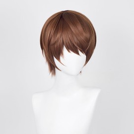 TALENARRA Short Dark Brown Hair Slightly Curly Wig Bangs Wolf Tail Wig Cos Anime Expo Simulated wig 30cm 11inch (Yagami Light)