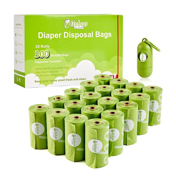 USBOO Disposable Diaper Bags for Baby, 20 Refill Rolls/300 Bags