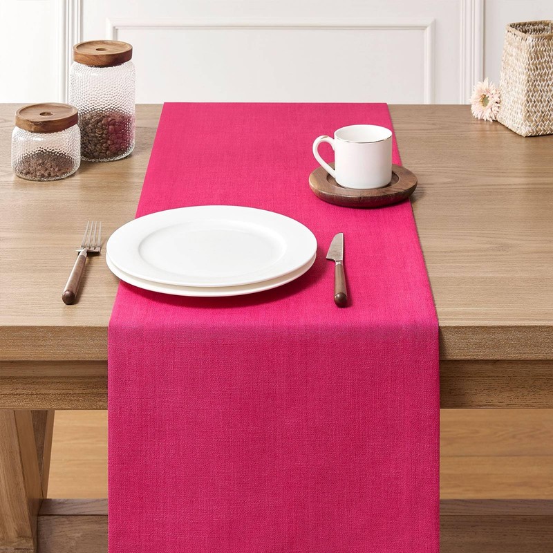 ZeeMart Linen Textured Border Table Runner, 14 x 48 Inch
