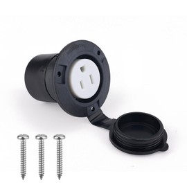 RV Outlet, 15A RV Electrical Outlet RV Flanged Outlet AC Port Plug Female with Weatherproof Front & Back Cover Cap for Commercial and Industrial Grade Truck Bed Power Outlet, Black