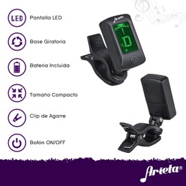 Arieta Afinador de Guitarra/Bajo. Afinador Digital Arpegio con Clip para Guitarra Acustica, Electrica, Bajo, Violin y Ukelele. Sintonizador Electrico. Guitar/Electric Guitar/Bass Tuner